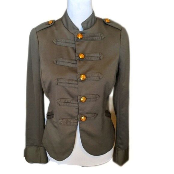 The Limited olive green military style jacket, shoulder pads, gold buttons XS - Picture 1 of 7